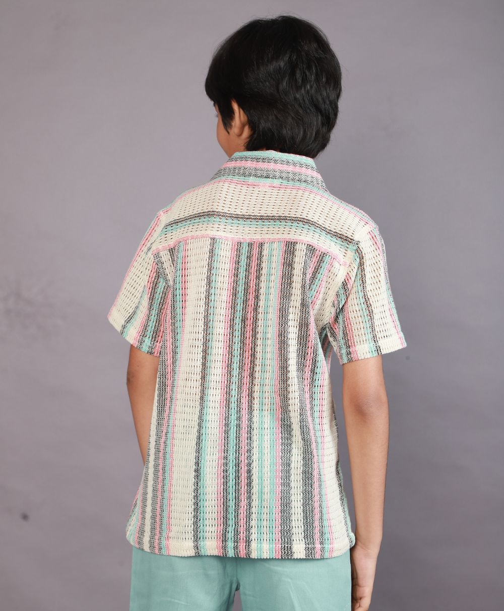 Striped Short Sleeves Shirt - Multicoloured