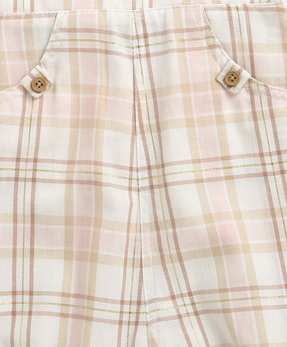 The Little Farmhouse Plaid Organic Cotton Romper & White T-shirt Set - Pink & Beige