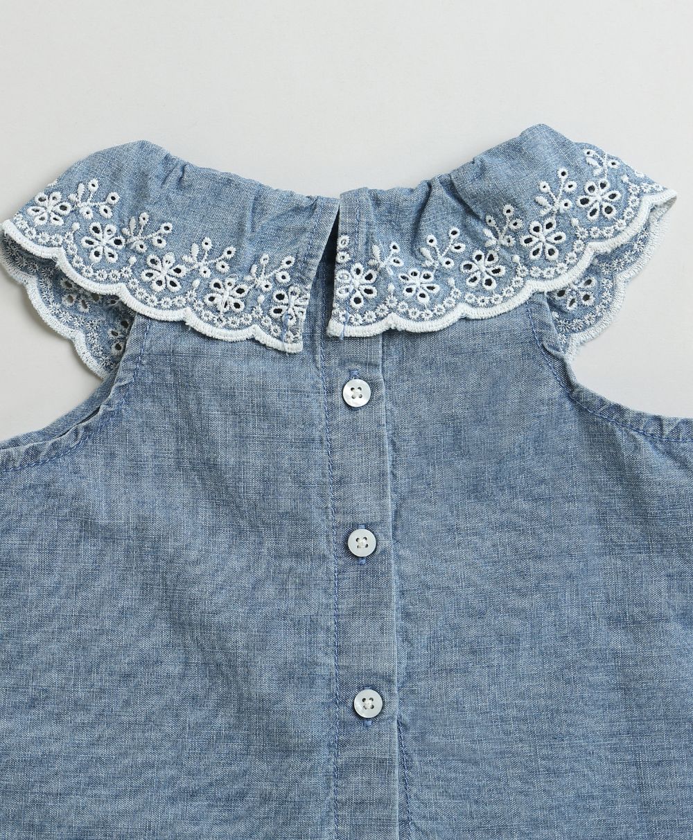 Cotton Denim Ruffle Dress & Bloomer Set - Blue