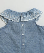 Cotton Denim Ruffle Dress & Bloomer Set - Blue