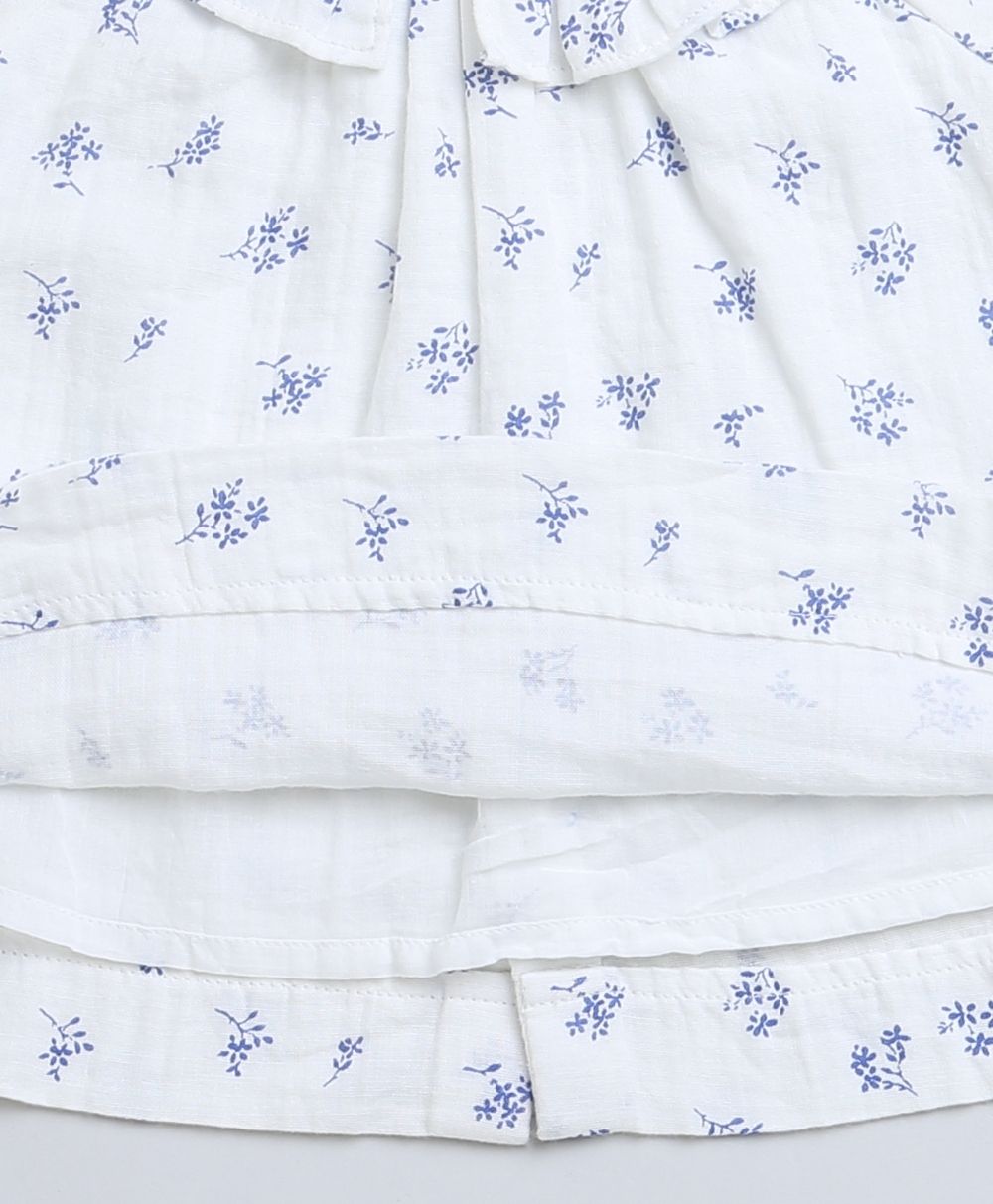 Baby Girls Blue Floral Printed Cotton Dress with a Bloomer - White