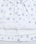 Baby Girls Blue Floral Printed Cotton Dress with a Bloomer - White
