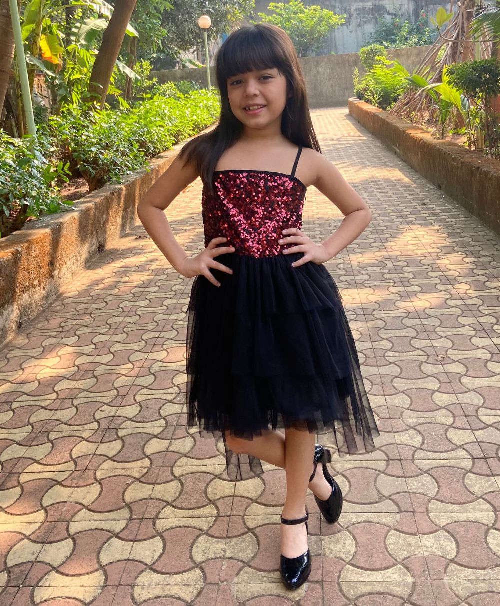 Embellished Party Dress - Red & Black
