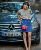 Floral Printed Blouse & Polka Dot Printed A line Skirt with Front Pocket - Multicolored