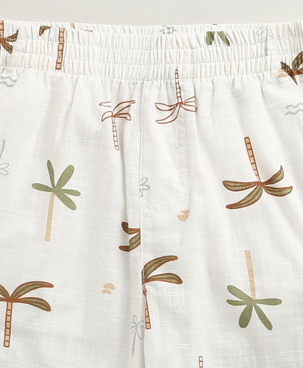 Tropical Vibes Cotton Slub Co-ord Set - White