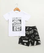 Unisex Peekaboo T-shirt & Graffiti Cotton Elastane Shorts - Streetwear - White & Black