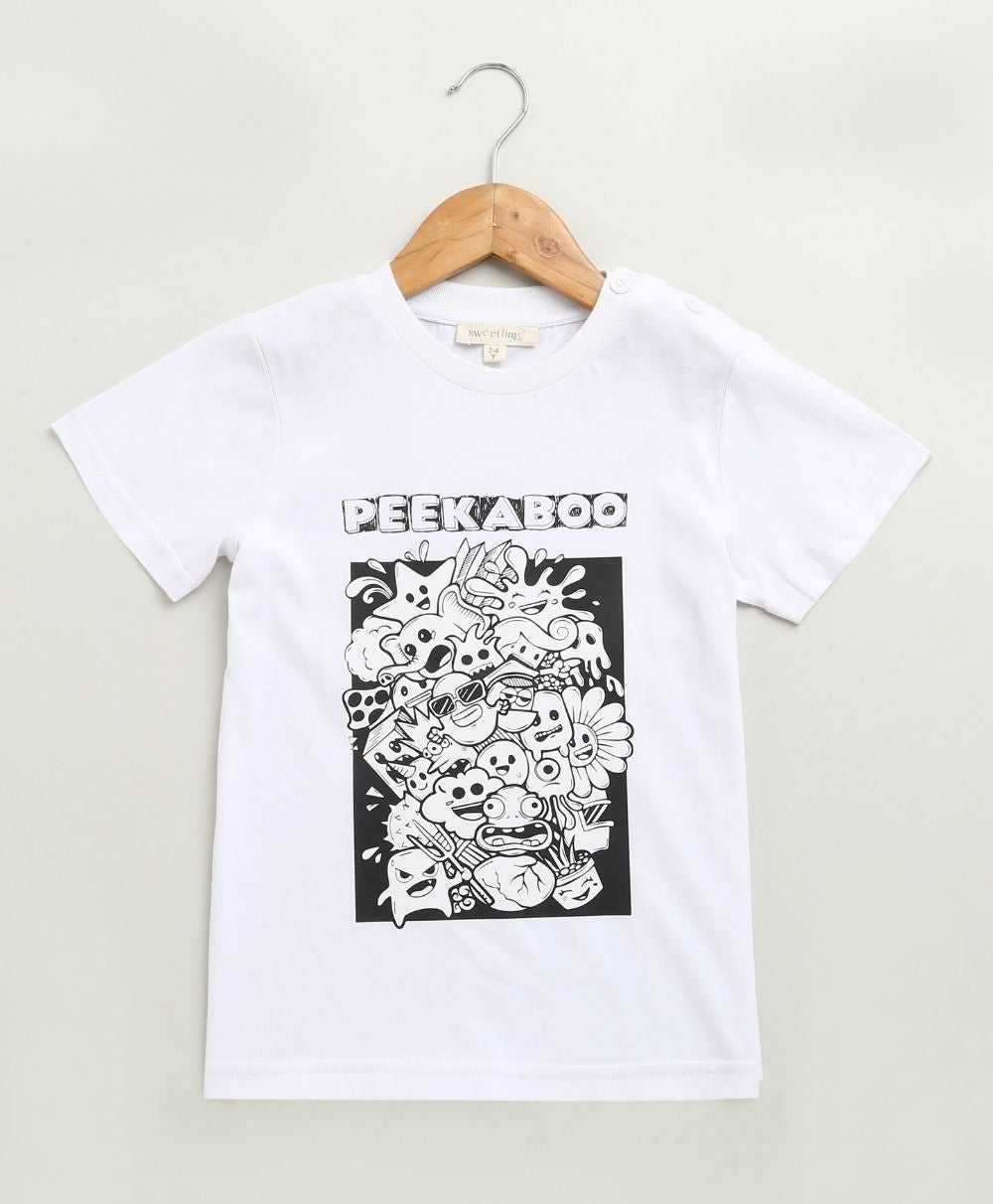 Unisex Peekaboo Cotton White T-shirt - Streetwear - White