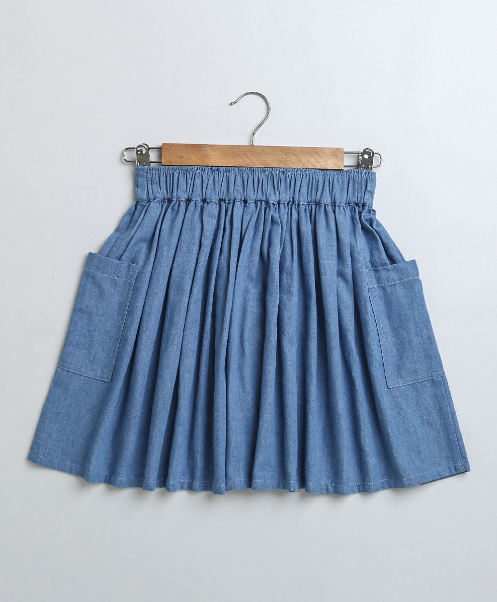 Stylish Floral Print Cotton Top & Soft Denim Skirt Coord Set - Blue