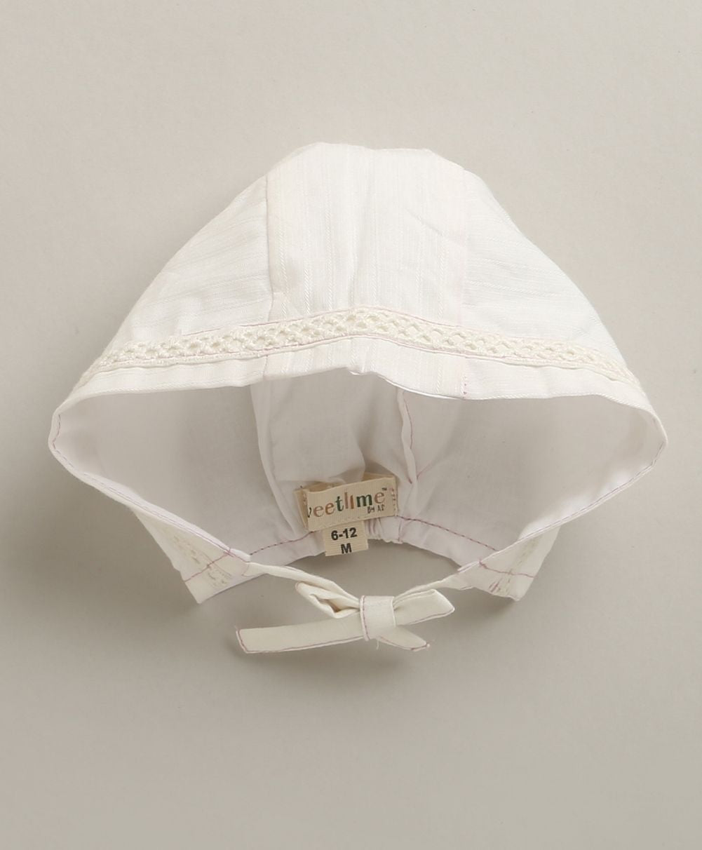 Organic Cotton Classic Charm Bib & Bonnet- White