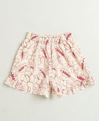 Red Floral Embroidery Ruffle Organic Cotton Co-ord Set - Off-White