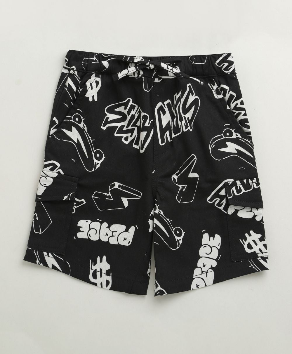 Unisex Peekaboo T-shirt & Graffiti Cotton Elastane Shorts - Streetwear - White & Black