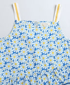 Stylish Floral Print Cotton Top & Soft Denim Skirt Coord Set - Blue