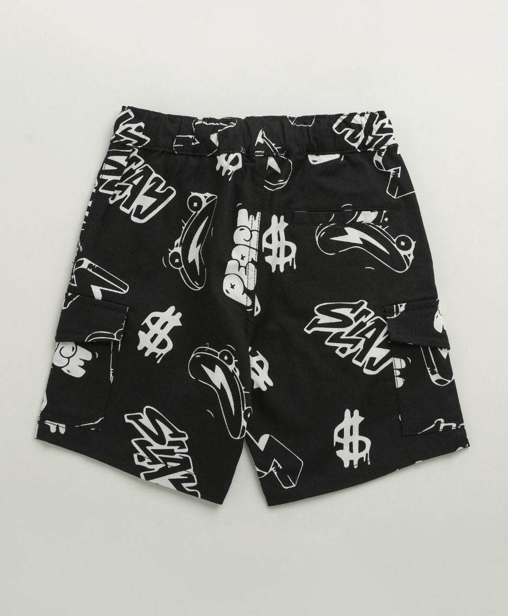 Unisex Peekaboo T-shirt & Graffiti Cotton Elastane Shorts - Streetwear - White & Black