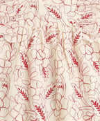 Red Floral Embroidery Ruffle Organic Cotton Co-ord Set - Off-White