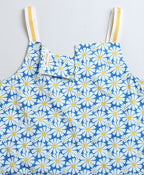 Stylish Floral Print Cotton Top & Soft Denim Skirt Coord Set - Blue