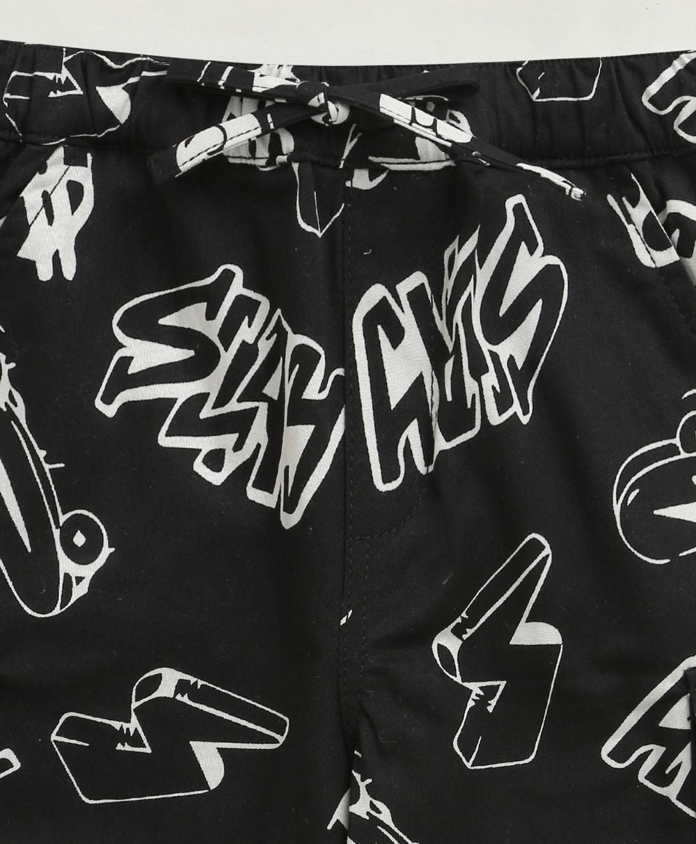 Unisex Peekaboo T-shirt & Graffiti Cotton Elastane Shorts - Streetwear - White & Black