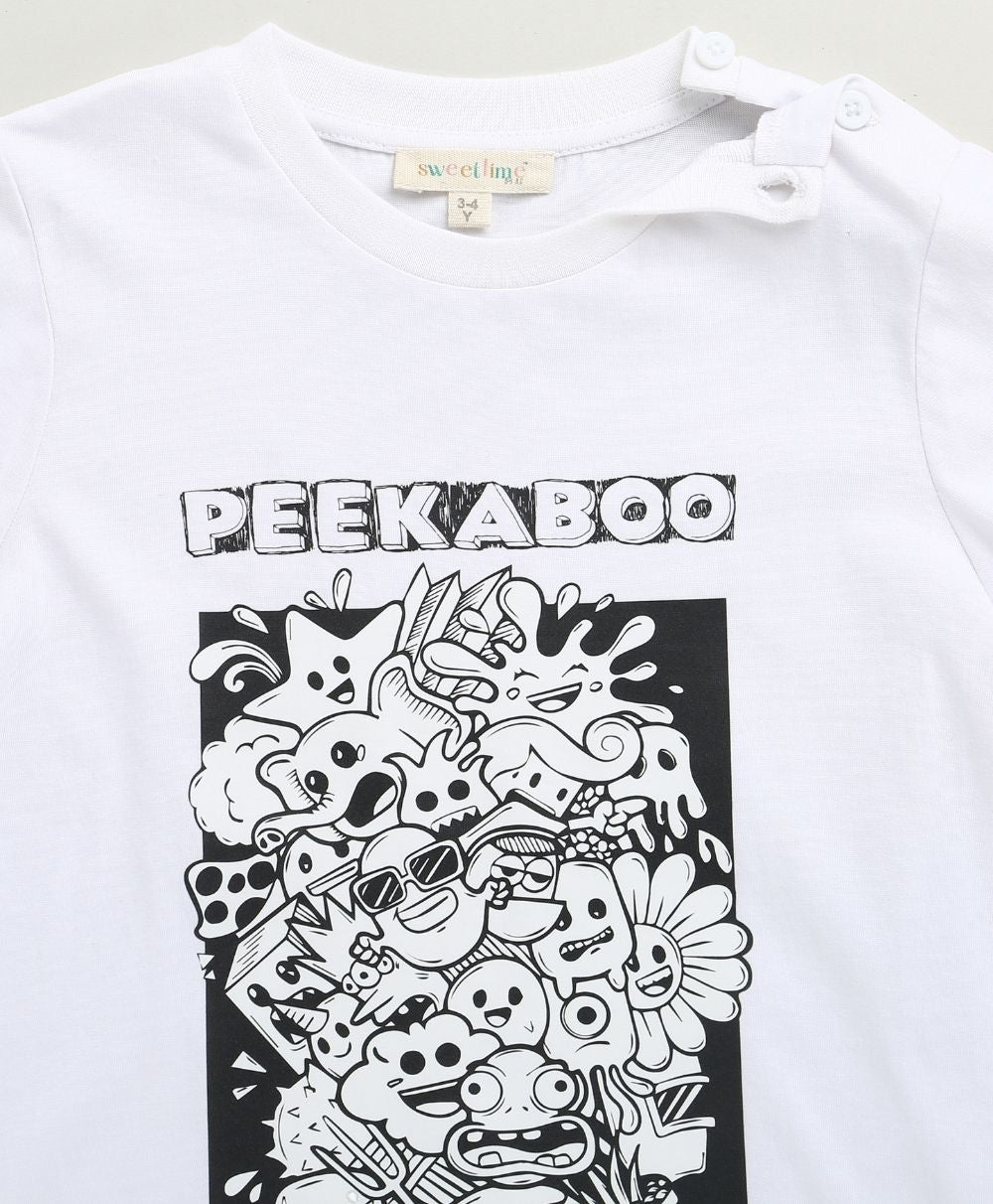 Unisex Peekaboo T-shirt & Graffiti Cotton Elastane Shorts - Streetwear - White & Black