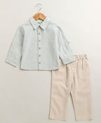 The Little Explorer Mint & Khaki Cotton Co-ord Set - Mint & Biege