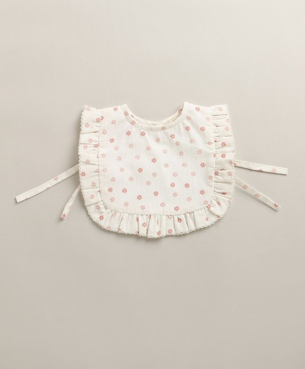 Organic Cotton Rosy Charm Bib & Bonnet- White