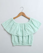 Off-Shoulder Schiffly Crop Top - Pastel Green