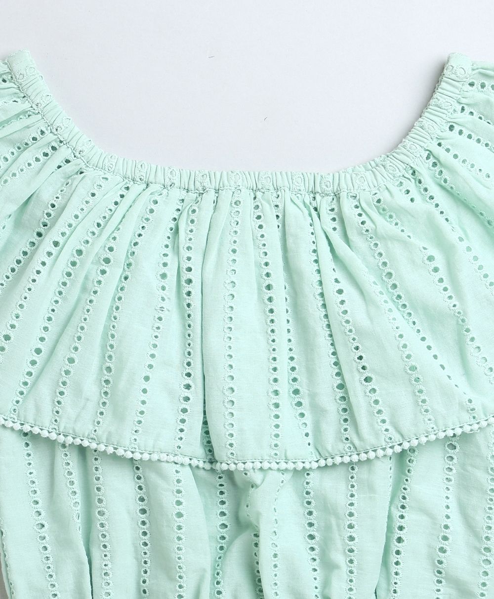 Off-Shoulder Schiffly Crop Top - Pastel Green
