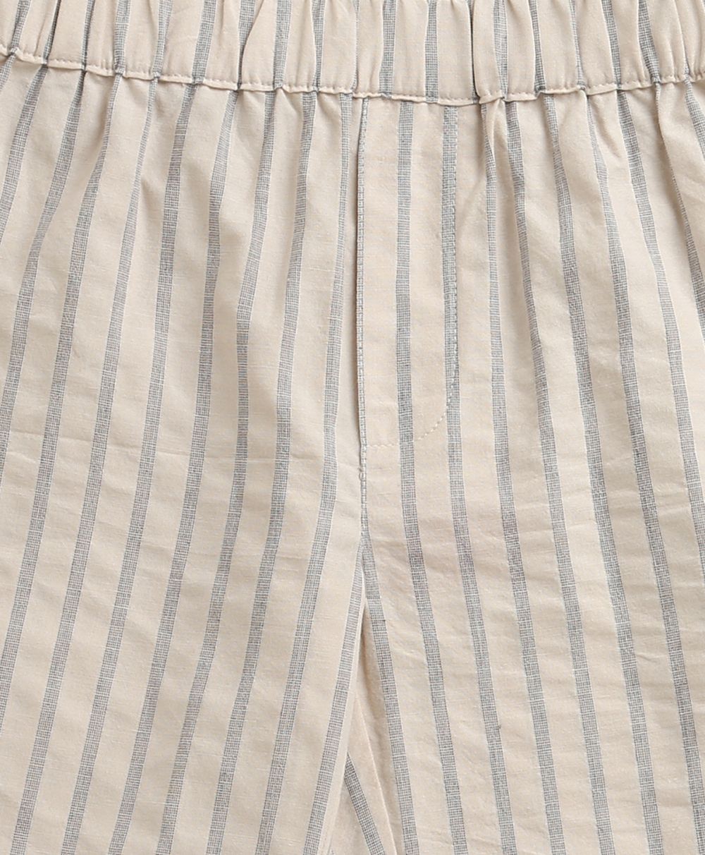 Classic Stripes & White Shirt Set - Off White & Beige