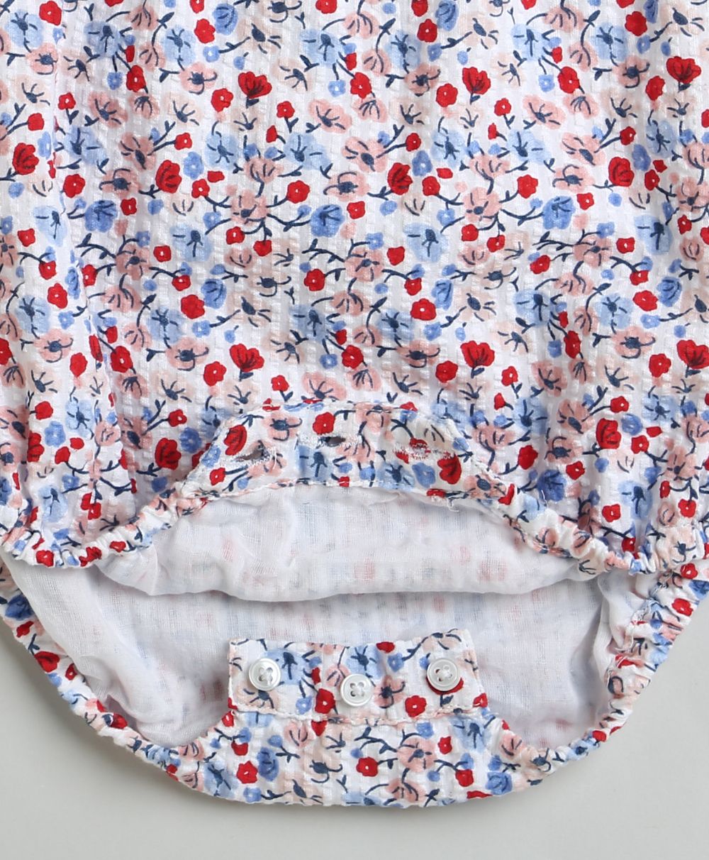 Red & Blue Floral Print Organic Cotton Bodysuit - Multicoloured