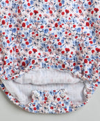 Red & Blue Floral Print Organic Cotton Bodysuit - Multicoloured