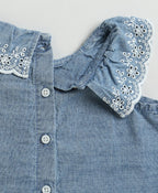 Cotton Denim Ruffle Dress & Bloomer Set - Blue