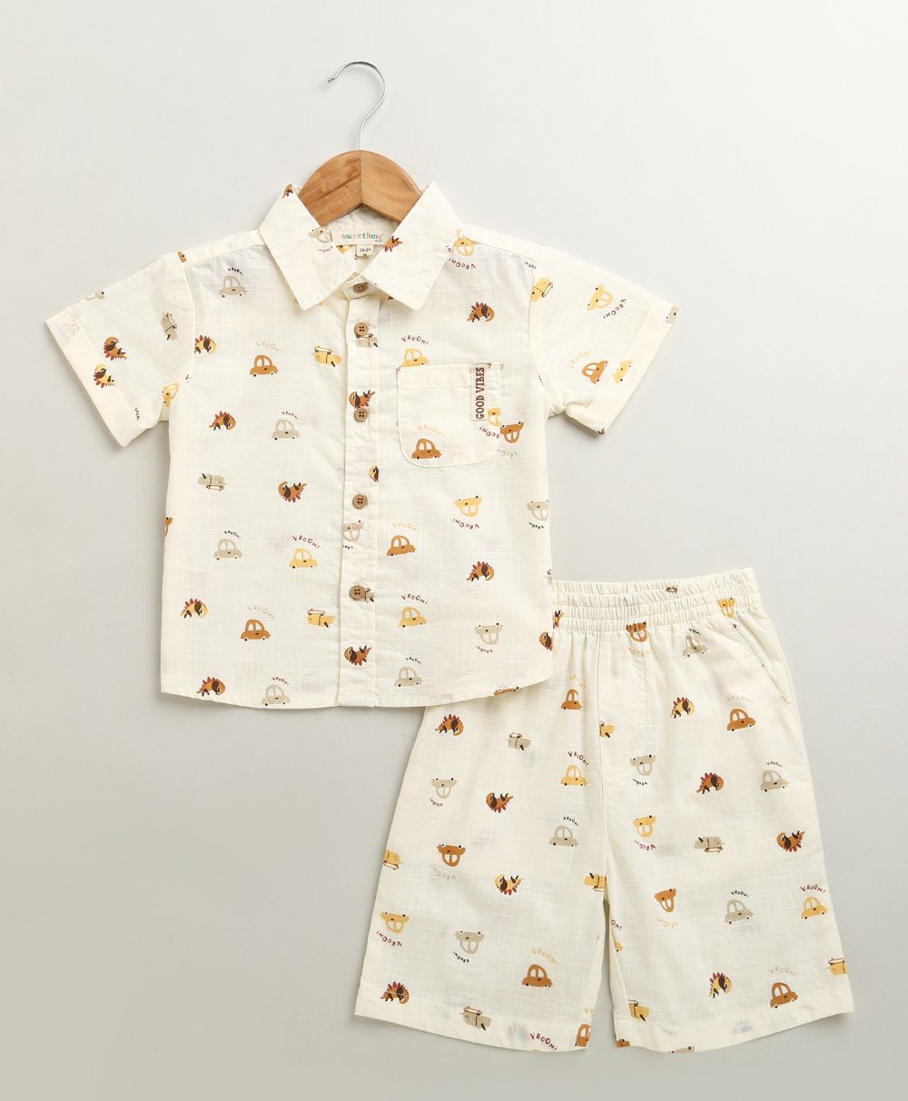 Zoom Safari Cotton Slub Co-ord  Set - Off-White