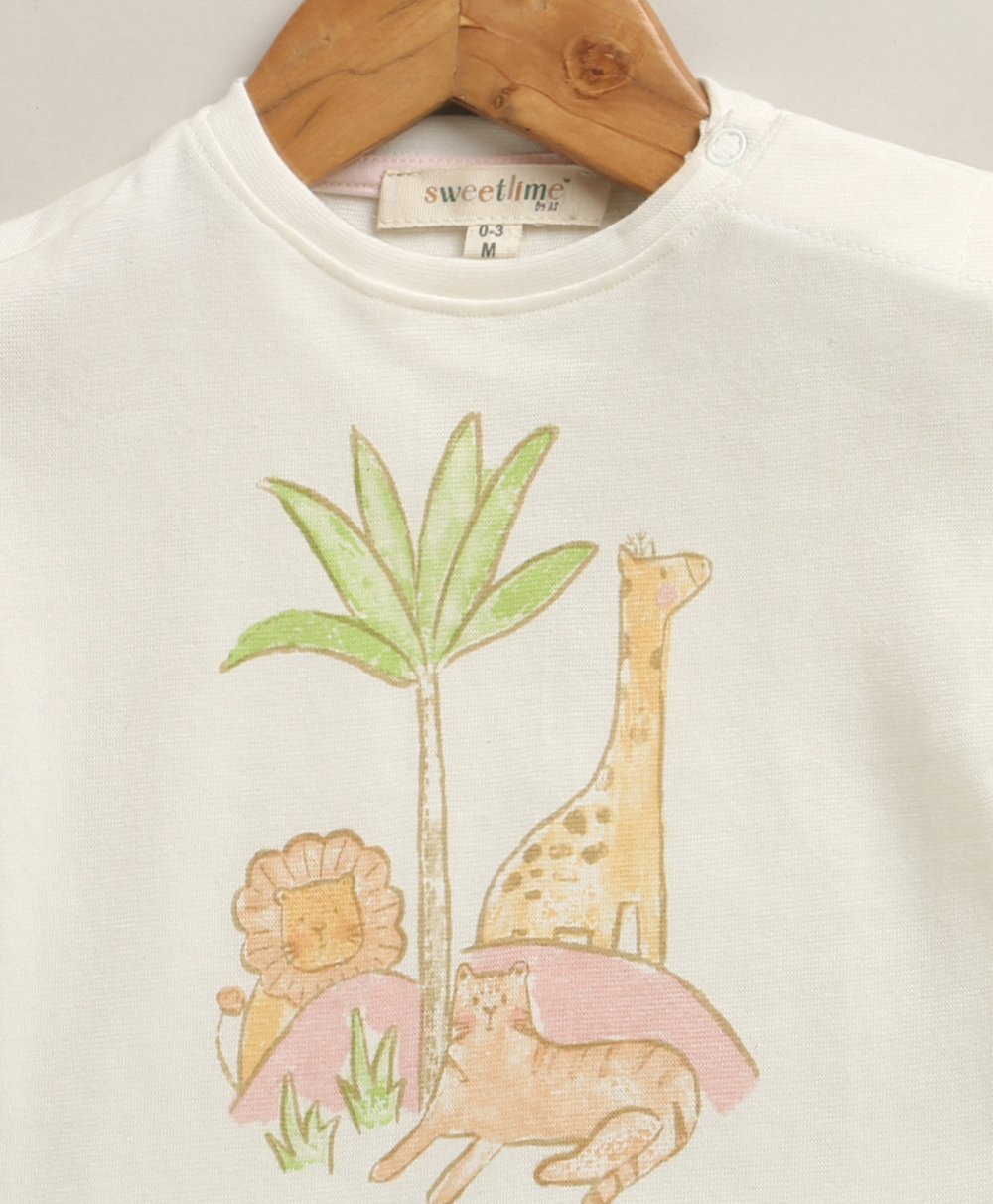 The Sunset Safari Cotton Co-ord Set - White & Pink