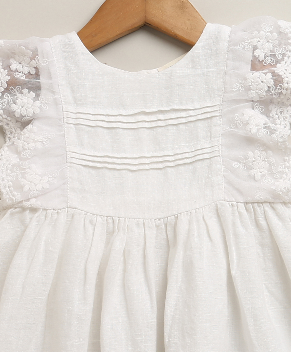 Ivory Blossom Lace Linen Dress & Bloomer - White