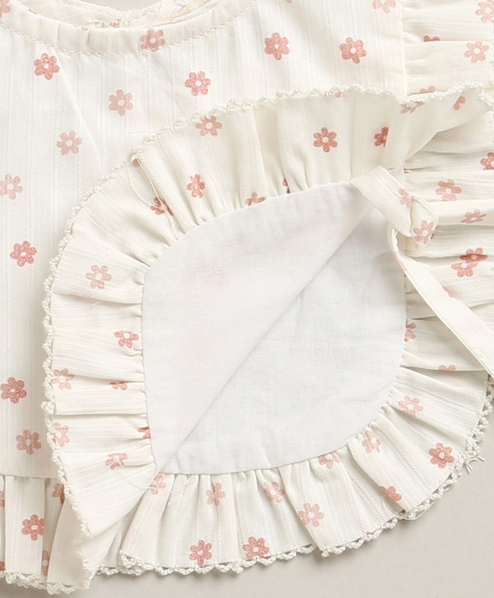 Organic Cotton Rosy Charm Bib & Bonnet- White