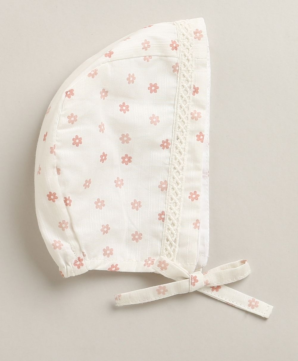 Organic Cotton Rosy Charm Bib & Bonnet- White