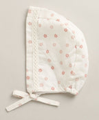 Organic Cotton Rosy Charm Bib & Bonnet- White