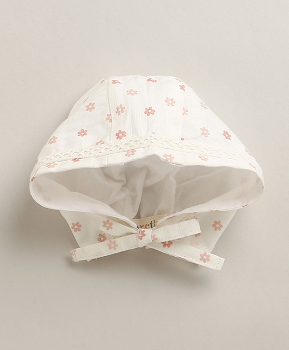 Organic Cotton Rosy Charm Bib & Bonnet- White