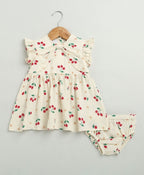 Cherry Print Organic Cotton Co-ord Set - Beige