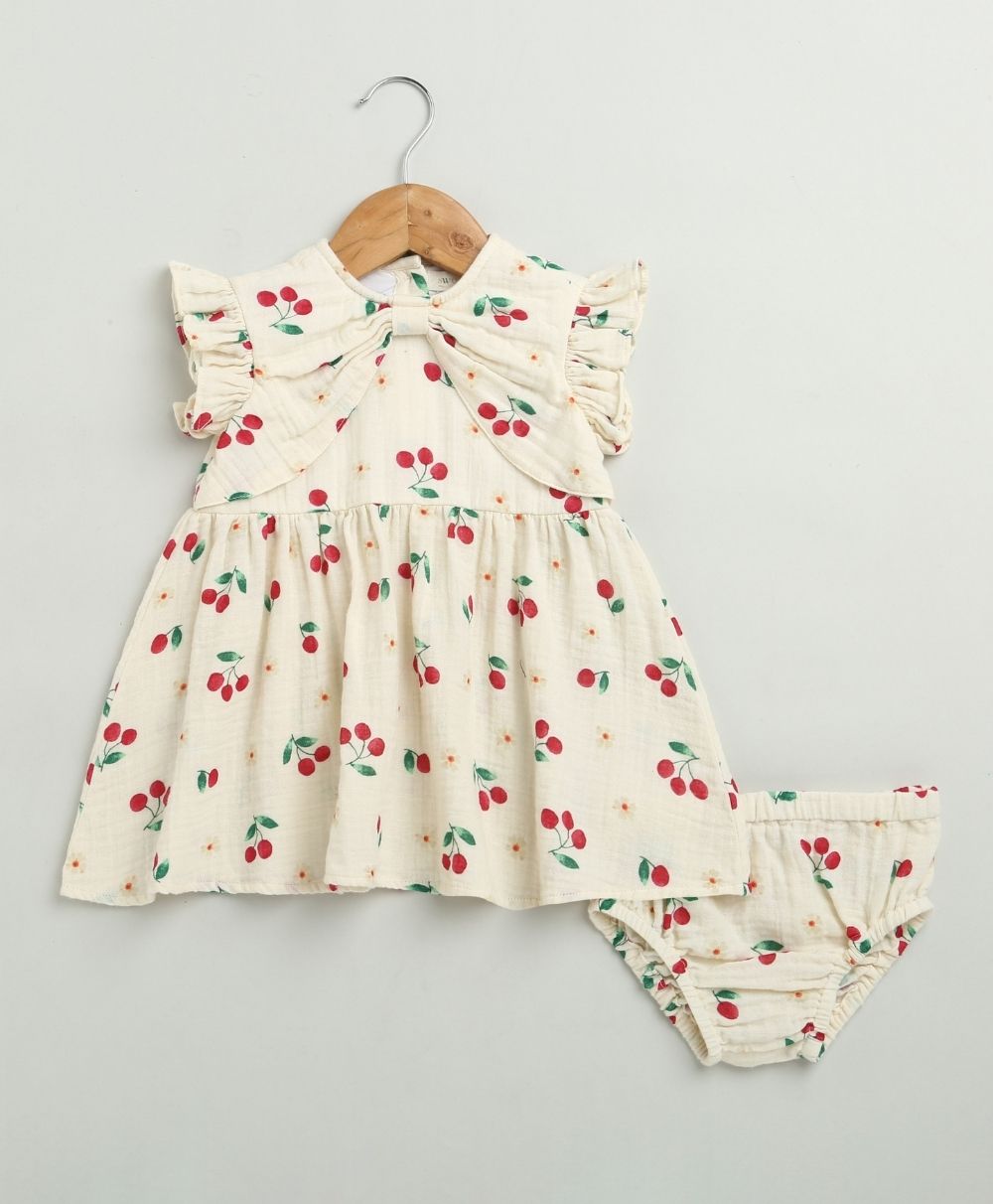 Cherry Print Organic Cotton Co-ord Set - Beige
