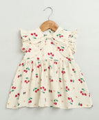 Cherry Print Organic Cotton Co-ord Set - Beige