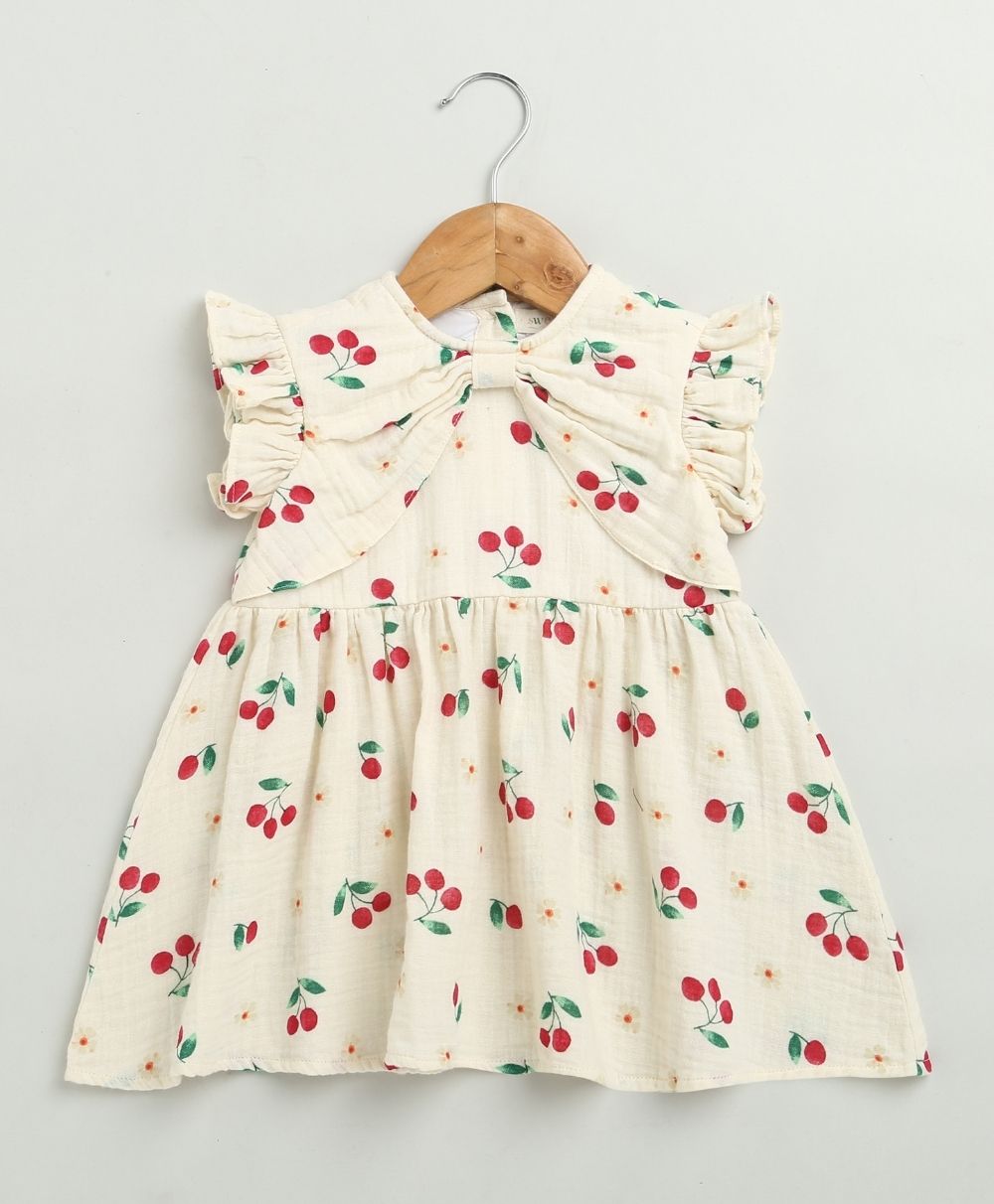 Cherry Print Organic Cotton Co-ord Set - Beige