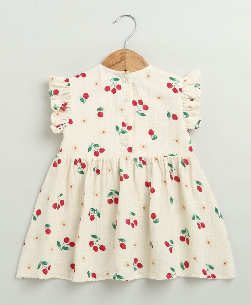 Cherry Print Organic Cotton Co-ord Set - Beige