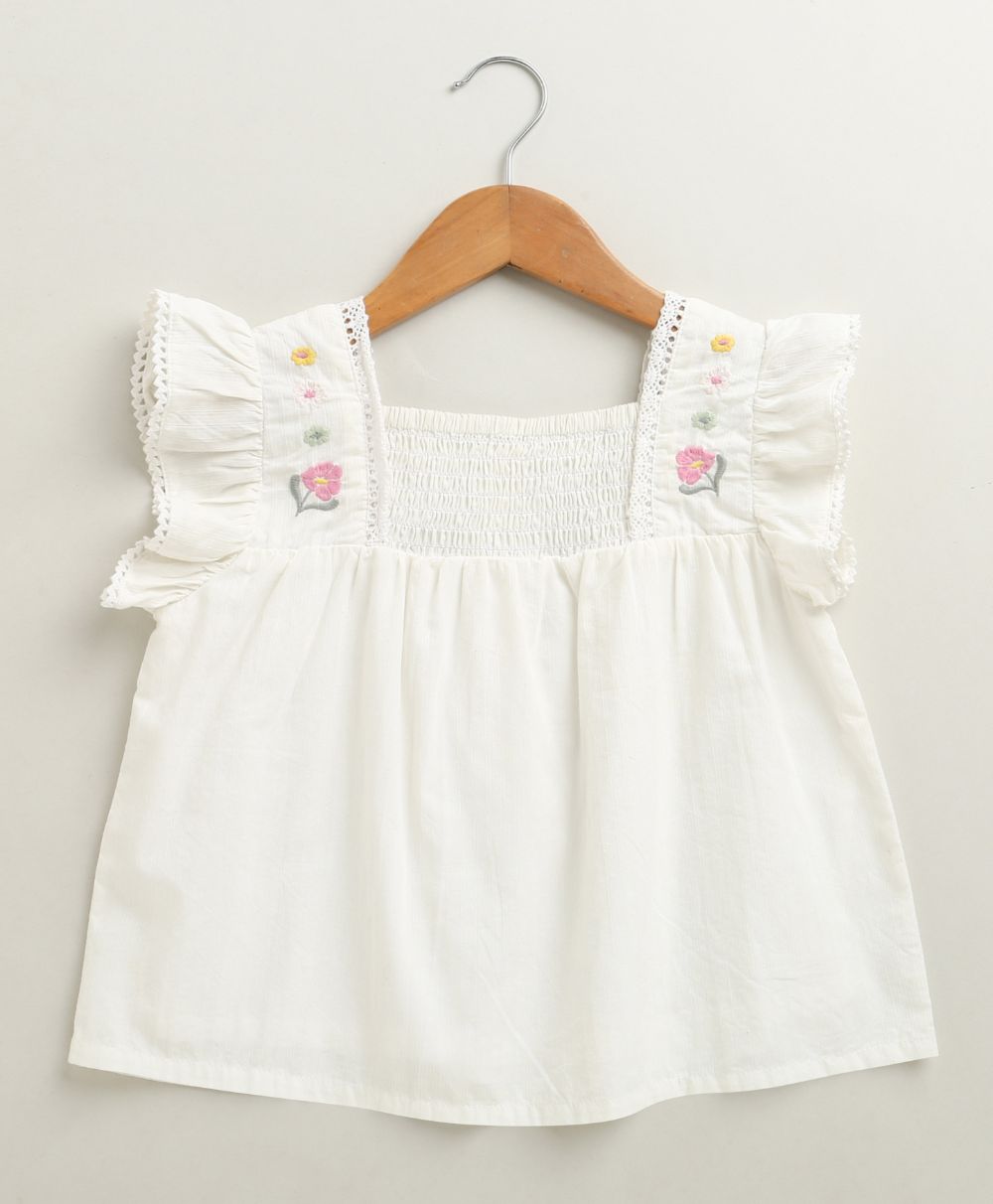 Girls Sunshine Garden Ruffle Cotton Co-ord Set - White & Blue