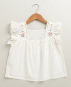 Girls Sunshine Garden Ruffle Cotton Co-ord Set - White & Blue