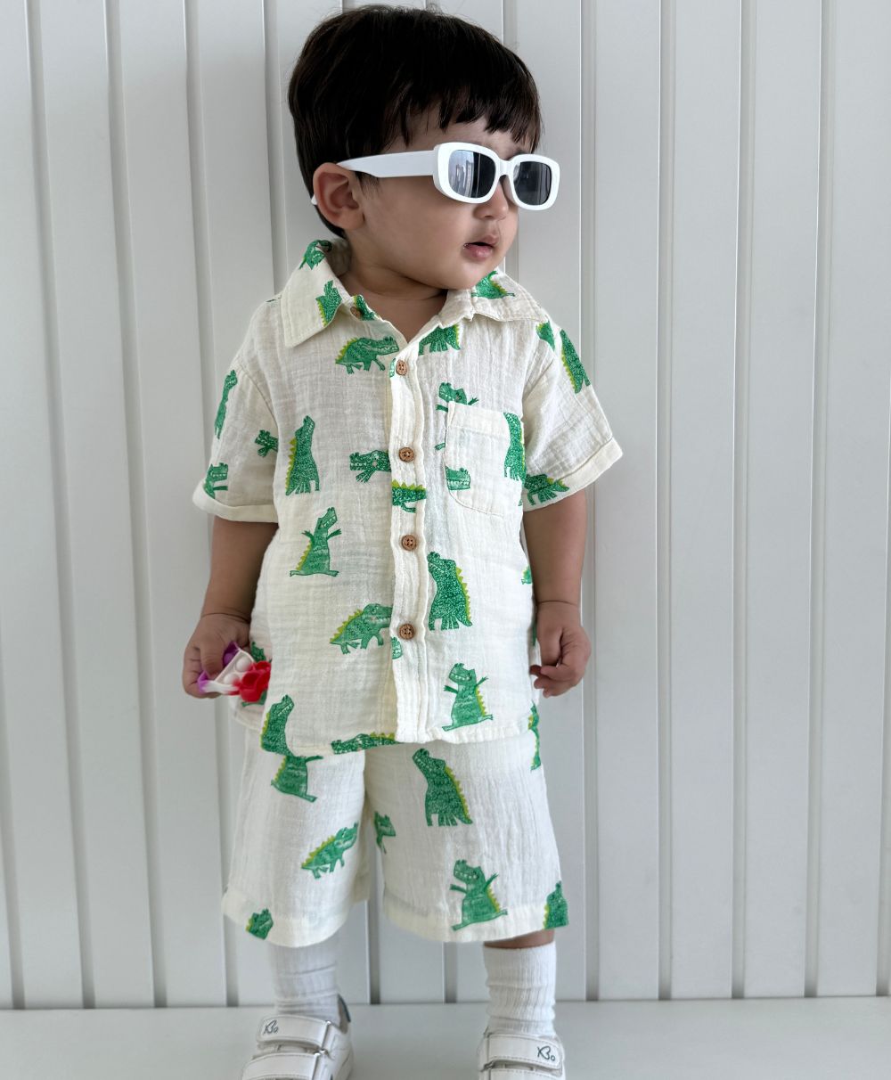 Alligator Print Cotton Co-ord Set - White
