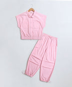 Solid Jacket with Cargo Pant 2 pcs Set - Baby Pink