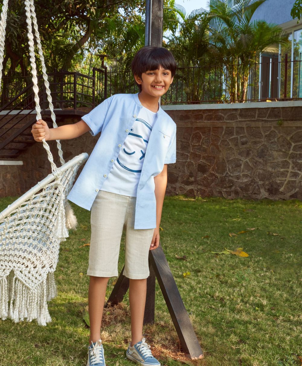 Cotton Linen Shirt - Blue