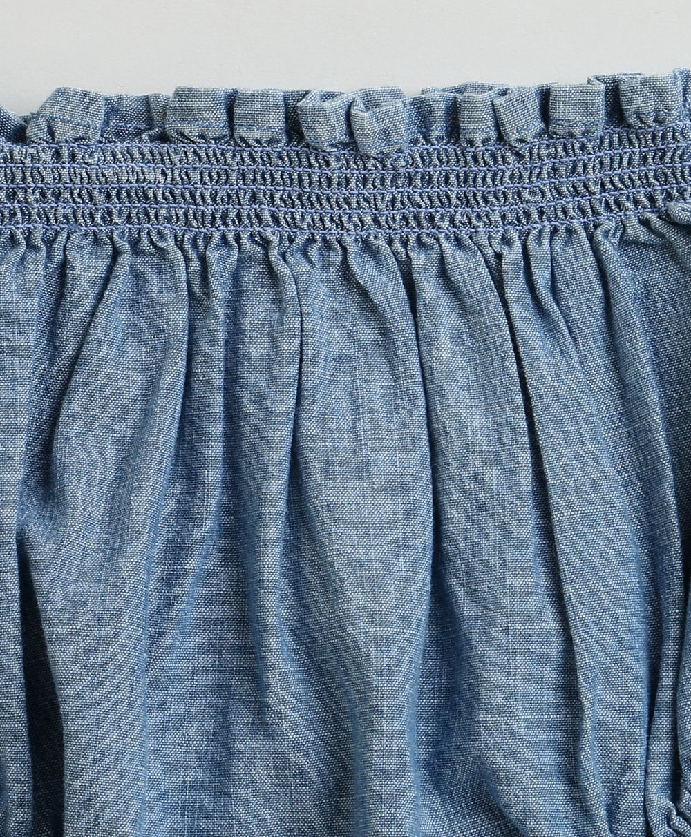 Cotton Denim Ruffle Dress & Bloomer Set - Blue