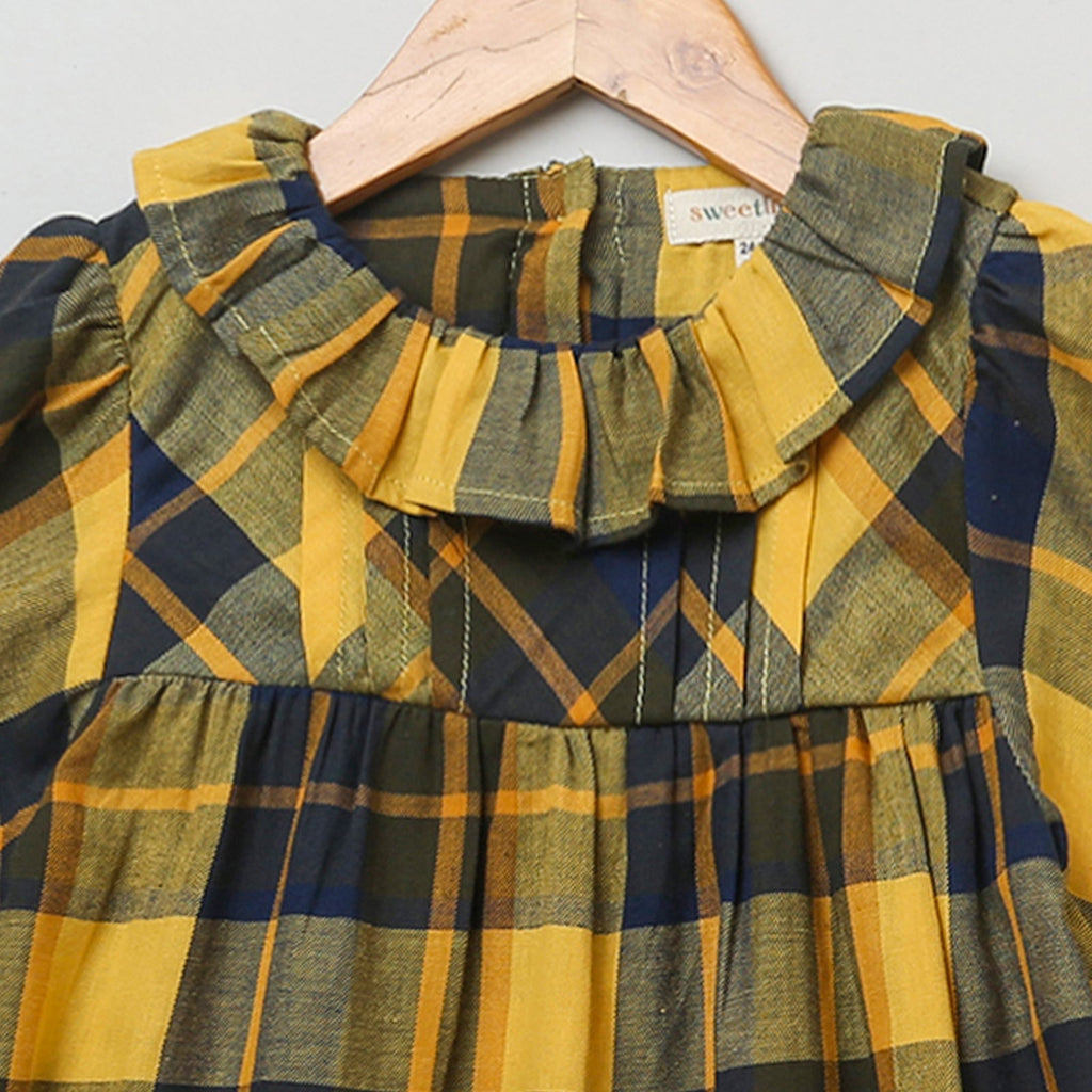 Long Sleeves Plaid Flannel Dress - Yellow & Black