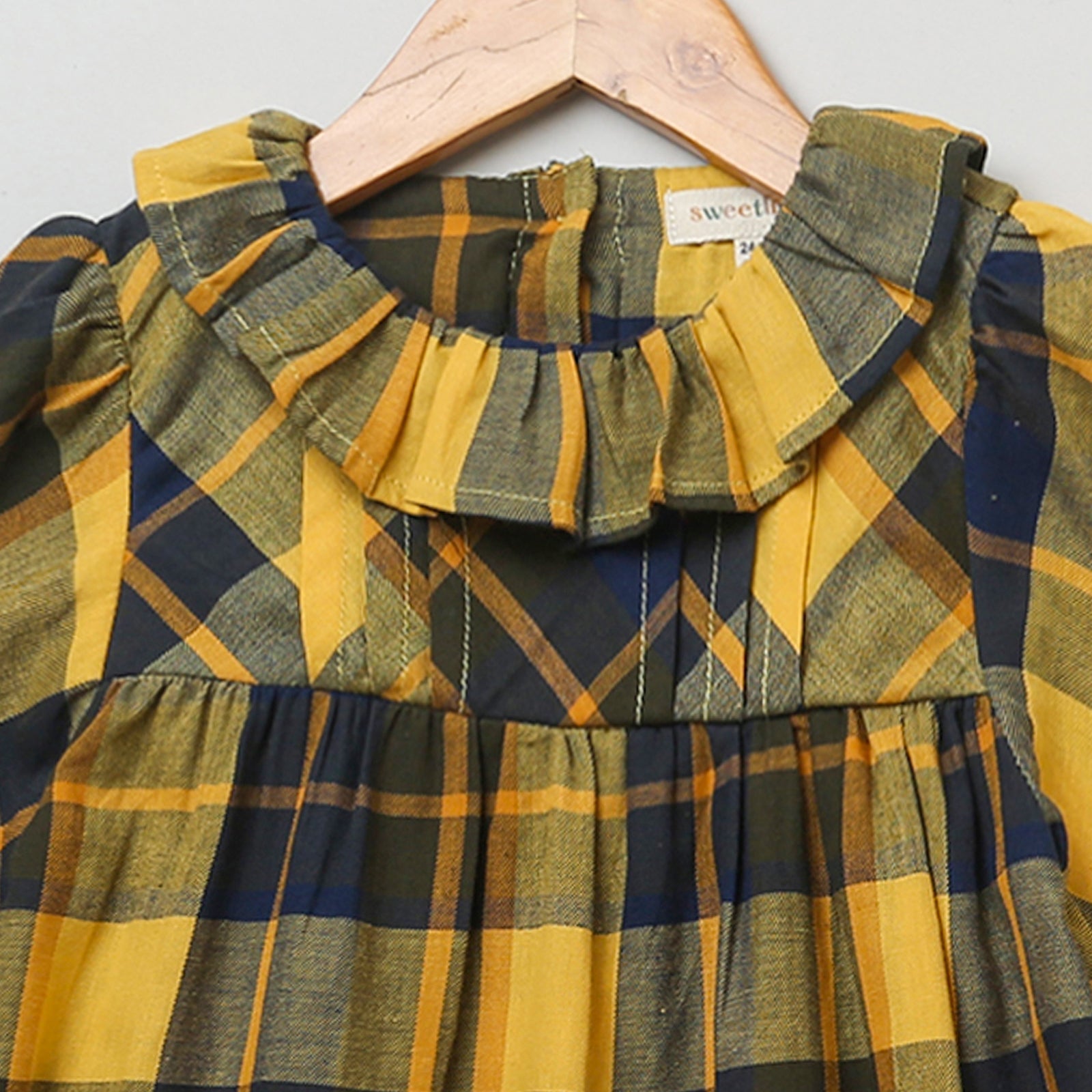 Long Sleeves Plaid Flannel Dress - Yellow & Black