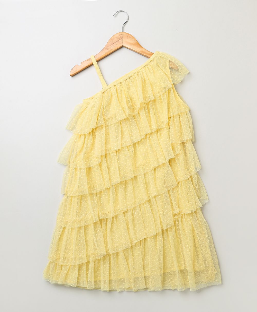 Ruffled Off-Shoulder Party Dress - Lemon Yellow